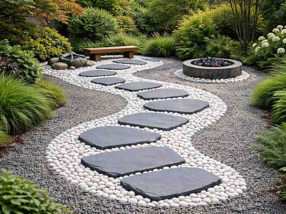 white stone landscaping
